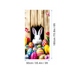 Décoration de porte de fête de Pâques en gros, nouvelle collection, avec lapin tenant des œufs et panneau de bienvenue, fond et drapeaux suspendus - Product Image 3