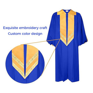 Robe de Chorale Unisexe Personnalisée Broderie Respirante Manches Plissées Robe de Gloire en Polyester Uniforme d'Église avec Étole en Satin Doré - Product Image 6