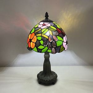 LongHuiJing 8Inch Tiffany Colored Glass <b>Table</b> <b>Lamp</b> Rose Grape Lotus Bedside <b>Table</b> <b>Lamp</b> Reading <b>Lamp</b> with Zinc Alloy <b>Base</b> - Product Image 2