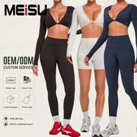 Ensemble de sport personnalisé pour femme, extensible dans les 4 sens, comprenant un haut court à manches longues, un legging de yoga taille haute et un short d'entraînement, résistant aux squats, vêtements de sport