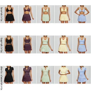 ชุดกีฬาเทนนิสขายส่ง GH ชุดออกกำลังกายผู้หญิง เสื้อชั้นในแบบผูกคอ แขนสั้น ซิปด้านหน้า กระโปรงเทนนิสทรงพลีท ชุดเซ็ต <span class=keywords><strong>2</strong></span> ชิ้น - Product Image 2