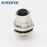 Connecteur de panneau femelle KRONZ M12 - Codage A 12 broches, montage arrière et verrouillage avant, boîtier métallique droit, 1,5 A 30 V, anti-vibration, industriel