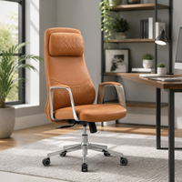 Chaise de bureau ergonomique avec appui-tête fixe, châssis à 3 positions verrouillables, revêtement en cuir texturé, base à 5 étoiles en acier, pivotante, pour bureau à domicile et atelier