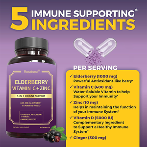 Rosebest OEM Private Label Halal Biologische Zink & Vitamine C en Vlierbessenextract Capsules Supplement met Gember ter ondersteuning van het immuunsysteem - Product Image 3