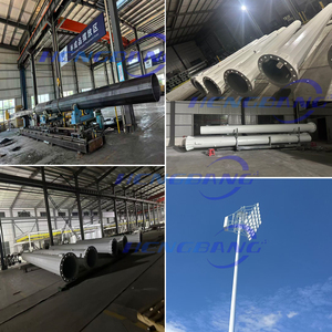 Mât d'éclairage doré brillant IP65 en acier conique dodécagonal de 25M, 26M, 27M, 28M, 30M, 35M avec système de levage et d'abaissement pour stade - Product Image 3