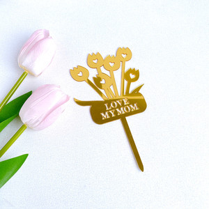 Adorno de Pastel Acrílico con Ramo de Tulipanes y Guirnalda en Forma de Corazón, Decoración para Pastel del Día de la Madre, Feliz Cumpleaños Mamá, Amor de Mamá, Estilo Elegante - Product Image 1
