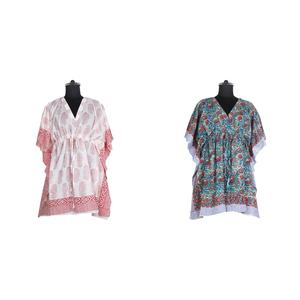 Robe caftan courte Taille libre Tissu en coton Caftan Fabricant de vêtements pour femmes Robe caftan courte kimono en coton indien de créateur - Product Image 1