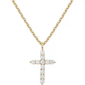 Модный роскошный 925 стерлингового серебра CZ бриллиантовый крест кулон ювелирные изделия 14K позолоченный крест ожерелье для женщин