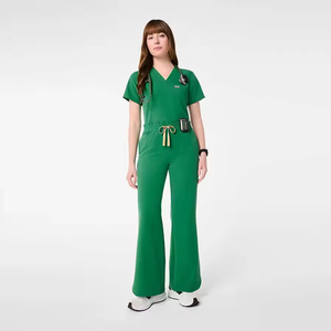 Ensemble de blouses médicales Senyun pour femmes, col en V, manches courtes, <span class=keywords><strong>pantalon</strong></span> large à fente latérale, uniforme d'infirmière confortable et respirant - Product Image 1