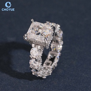 Radiant Cut Moissanite Engagement <b>Ring</b> 925 <b>Silver</b> Rhodium Plated Pave Setting Women's Luxury Wedding Band OCT <b>Eternity</b> <b>Ring</b> - Product Image 1