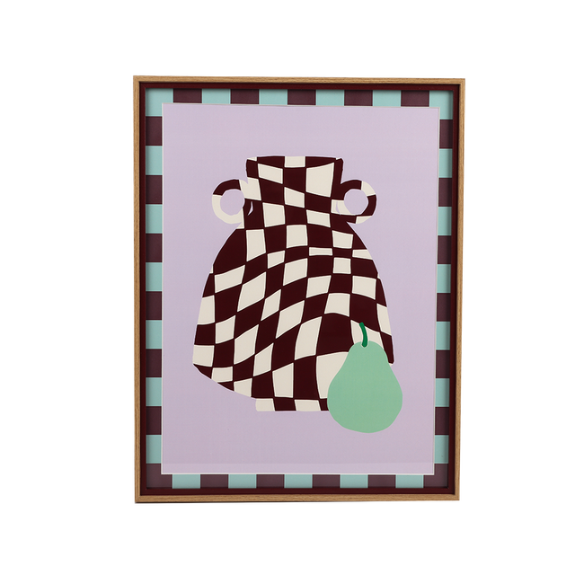 MDF 2tones Photo Frame with Printed Mount Checkerboard Vase Pear Abstract Art Picture Frame for Living Room Interior Wall Decor