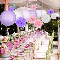 Lanternes en papier rose clair et lavande pour la Saint-Valentin et le Nouvel An, boules de pompons, décoration suspendue