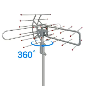 هوائي تلفزيون OTA, 150 ميل بمحركات 360 درجة دوران OTA تضخيم هوائي تلفزيون HD في الهواء الطلق-UHF/VHF/1080P قنوات لاسلكية للتحكم عن بعد