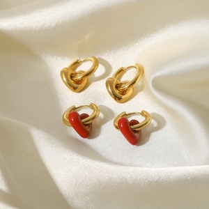 ต่างหูแฟชั่นสไตล์ฝรั่งเศส INS ทอง 18K สแตนเลสสตีล รูปหัวใจ ต่างหูรูปหัวใจสำหรับผู้หญิง - Product Image 3