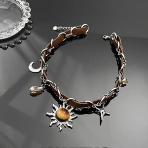 Kalung Choker Rantai Bambu Paduan Coklat Liontin Matahari <span class=keywords><strong>Retro</strong></span> Hiphop Rock Berlapis Elektroplating Perhiasan Unisex - Product Image 3