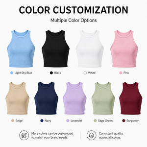 YWJC GARMENT Top Corto Azul Casual de Punto Acanalado y Chaleco sin Mangas para Mujer en Spandex/Nylon - Product Image 2