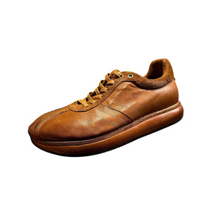 Zapatillas Retro de cuero de piel de caballo para hombre, zapatos deportivos informales con cordones, suela gruesa, tacón bajo, uso diario, gris elefante, marrón, negro - Product Image 1