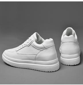 Chaussures en cuir blanches minimalistes avec logo personnalisé, chaussures de mariage pour hommes, baskets décontractées, chaussures élévatrices invisibles augmentant la taille, style de marche - Product Image 6