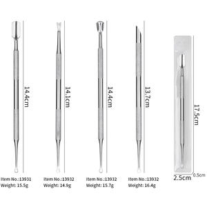 דוחף ציפורניים מנירוסטה עם קצוות כפולים המשלב כפית אוזניים ודוחף ציפורניים באחד, ערכת להסרת ציפורניים בת 4 חלקים - Product Image 4