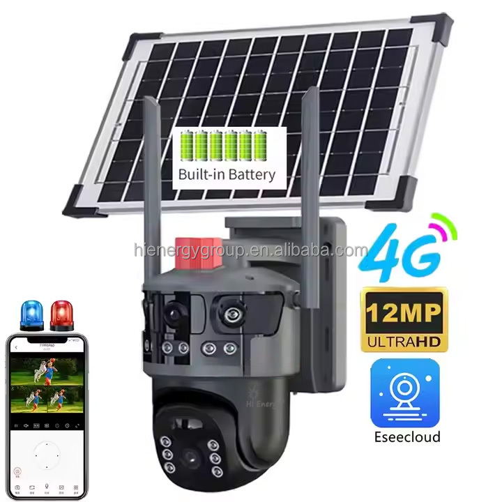 Hienergy 12MP 6K 4G WIFI уличная CMOS сеть Солнечная камера видеонаблюдения T3 Smart V380 2 объектива 3 экрана оптовая продажа с фабрики
