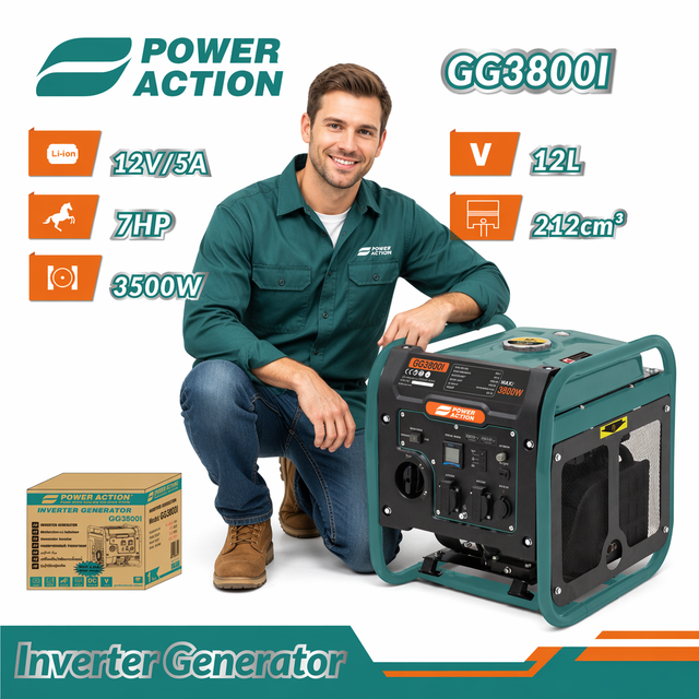3800W Max 3500W Rated 212cc Open Frame Inverter Generator 7HP Pure Copper Portable Gasoline Generator for Camping Home Emergency