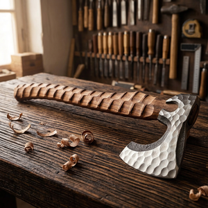 Custom Hand Forged Viking Bearded <b>Axe</b> Carbon Steel Camping Hatchet with Carved Wooden <b>Handle</b> Leather Sheath OEM ODM Wholesale - Product Image 2