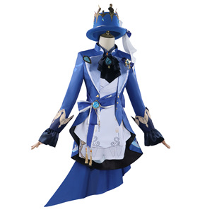 Focalors Cosplay Costume Perruque Bouclée Jeu Genshin Impact Fontaine Dieu de la Justice Bleu Uniforme Vision Chapeau Hydro Bracelet Collier - Product Image 2