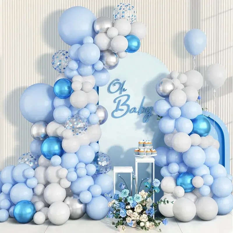 JYAO Kit lengkungan karangan bunga balon lateks biru 114 buah untuk dekorasi pesta ulang tahun pernikahan