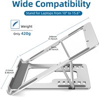 Support pour ordinateur portable en aluminium gris argenté pliable, 6 niveaux de hauteur, angle réglable, portable, léger, support pour tablette, bureau