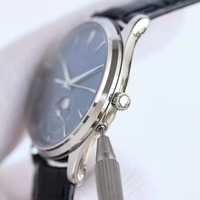 Montre mécanique de luxe pour homme, boîtier argenté, cadran bleu, lumineuse, étanche, affichage des phases lunaires, verre saphir, aiguilles, 2026