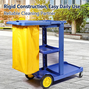 Carrito de Limpieza Multiusos para Conserjería, Carro de Limpieza Comercial con Soporte para Bolsas de Basura, Cubos Desmontables y Estante de Almacenamiento - Product Image 6
