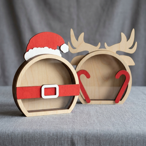 Santa Hat & Reindeer Shaped Wooden Piggy Bank Art Craft Laser Cut <b>Box</b> with Clear Window for Christmas Keepsake Gift - Product Image 3