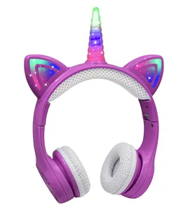 YUSONIC Cute Unicorn Kid 3C Led Light Live Chat Game Wireless Earphone Blue-tooth Gaming Headset Headphone For Children