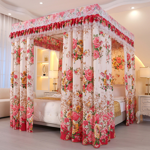2025 mùa hè mới Pháp sang trọng hoa in phòng ngủ Ba cửa vuông trên giường Rèm sàn che màn chống muỗi - Product Image 2
