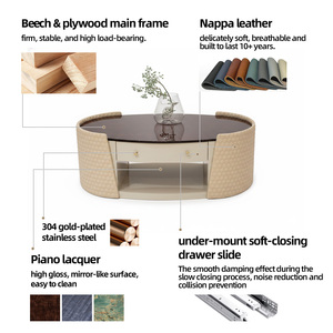 Ensemble de meubles de salon de style italien beige capitonné, canapé, table basse, meuble TV - Product Image 2