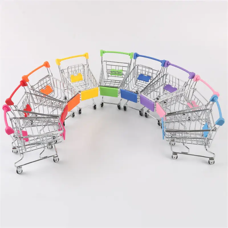9 Warna Mini Anak Anak Gerobak Simulasi Supermarket Shopping Cart Bayi Berpura-pura Bermain Mainan Kereta Dorong untuk Boneka Berpura-pura Mainan