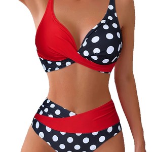SZ454 Europe America Cross-Border New Arrival In-Stock Swimsuit Women's Sexy <strong>Revealing</strong> Back Polka-Dot Cross-Tie Thong <strong>Bikini</strong> - Product Image 5