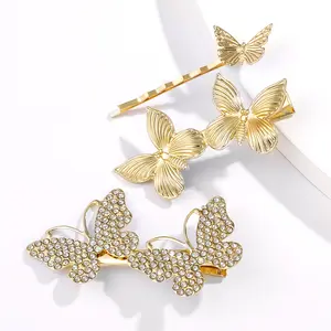 Koreaanse Retro Golden Rhinestone Vlinder Haarspeld 3 Stuks Een Set Bobby Pin Lichtmetalen Diamante Goedkope Meisjes Haar Clip