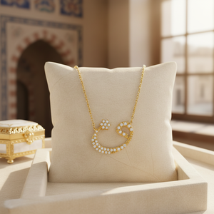 14K oro massiccio Vav Star Charm collana islamica gioielli pregiati da donna realizzati in Turchia - Product Image 3