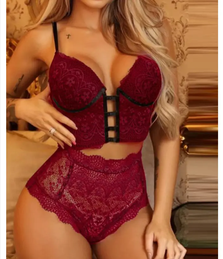 Hot Lace Stitching Underwear Solid Color Hollow Design Ladies Bra Set