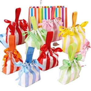 Eco-Friendly Medium-Sized Durable Canvas Drawstring Gift <b>Bag</b> Colorful Striped Pattern Custom Logo Wholesale for Corporate Events - Product Image 1