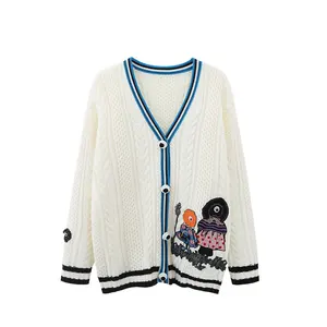 Spring fashion Funny cartoon eyes button cardigans lady's knit sweater