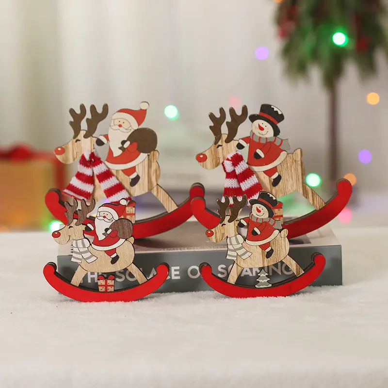 Christmas Eve Decoration Kids Gift Toy Santa Snowman Elk Wooden Christmas Ornament