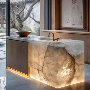 लक्जरी आयताकार पत्थर चमकदार द्वीप डाइनिंग टेबल एकीकृत पानी पट्टी के साथ लक्जरी आयताकार पत्थर चमकदार द्वीप डाइनिंग रूम फर्नीचर - Product Image 2