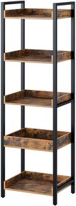 5-Tier Modern Panel Free-Standing <strong>Shelf</strong> <strong>Units</strong> <strong>Narrow</strong> Display Wood Bookshelf with Metal Frame for Living Room Bedroom - Product Image 2