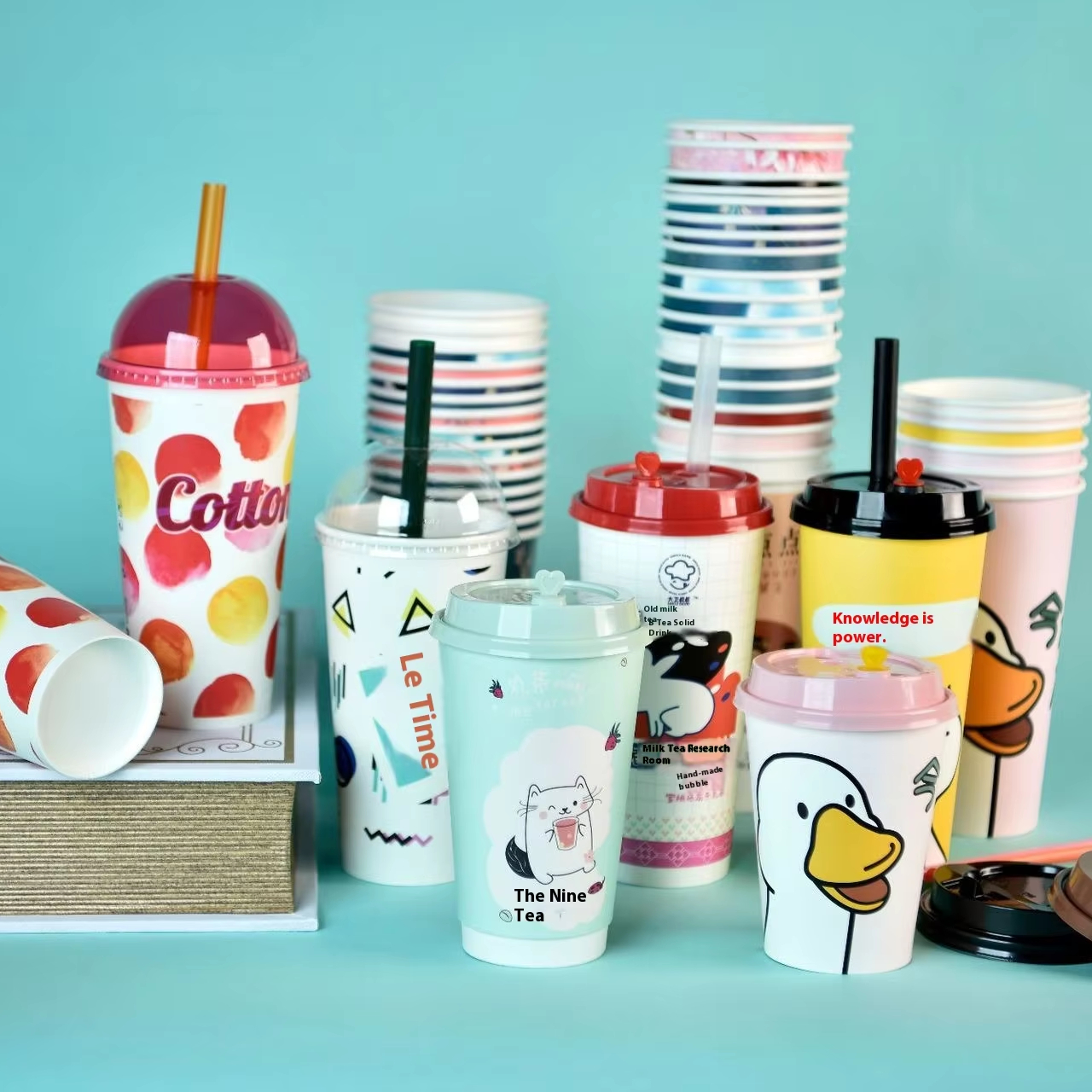 Wholesale Disposable Thickened Single Wall Paper Cups for Hot Drinks Commercial Use Printed Logo Lid for Milk Tea Coffee Soybean