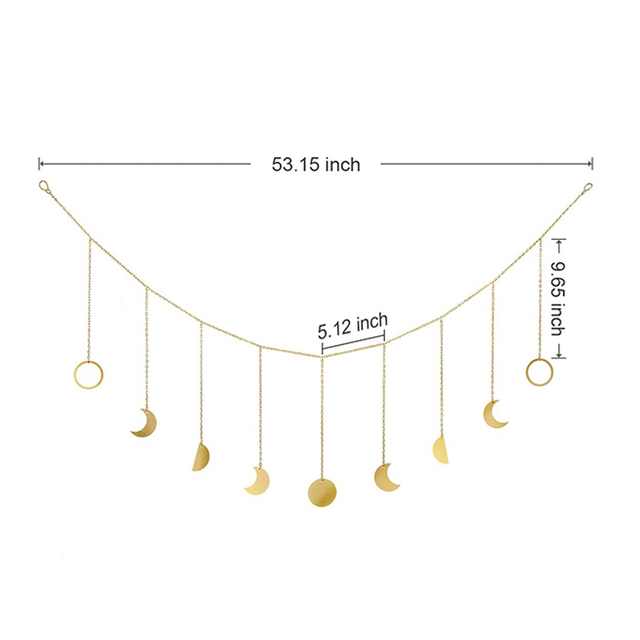 Gold Moon Phase Wall Hanging Moon Garland Decor Boho Home Decoration Shining Moon Hang Art Ornaments for Bedroom Headboard