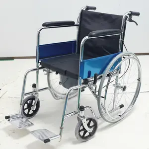 Guangdong foshan fabrika üretimi çelik manuel tekerlekli krom Commode tekerlekli sandalye ile yumuşak/sert yastık