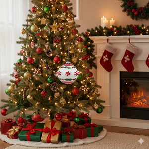 Boule de Noël en verre motif feuille de houx et bonbon menthe, décoration de Noël rouge et blanc en forme de canne à sucre pour sapin de Noël et décoration intérieure - Product Image 2