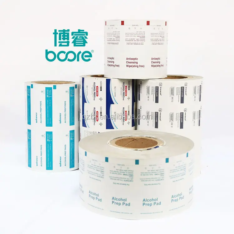 Tampon de préparation d'alcool imprimé bzk écouvillon papier d'aluminium emballage Film de thermoscellage en rouleau papier d'aluminium laminé